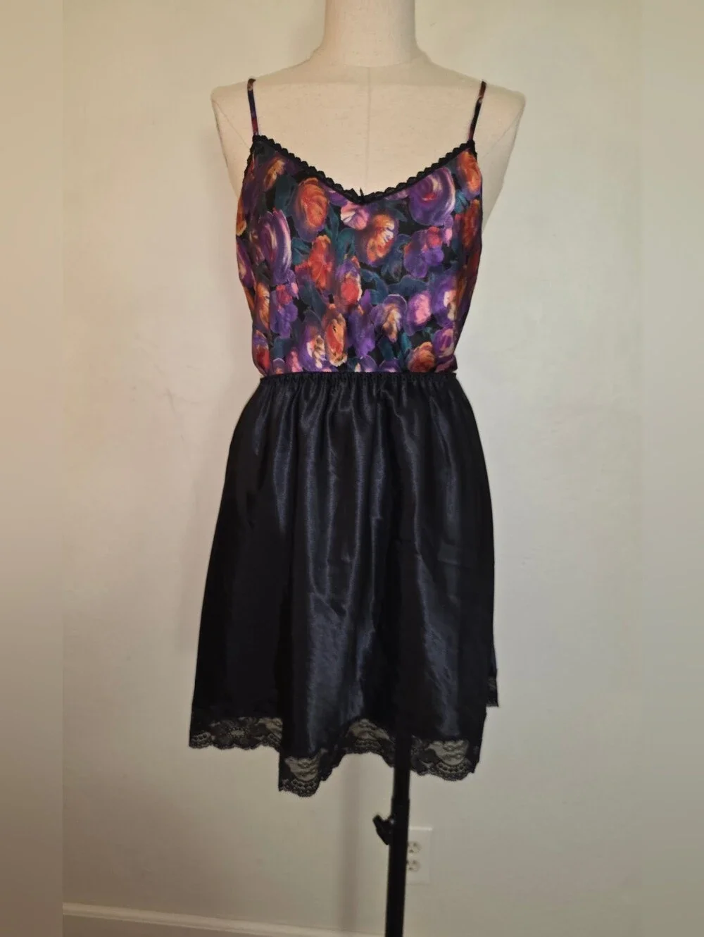 Vintage Myonne 1980s Floral Teddy Bodysuit Camisole Tank Top Lingerie - Picture 12 of 14